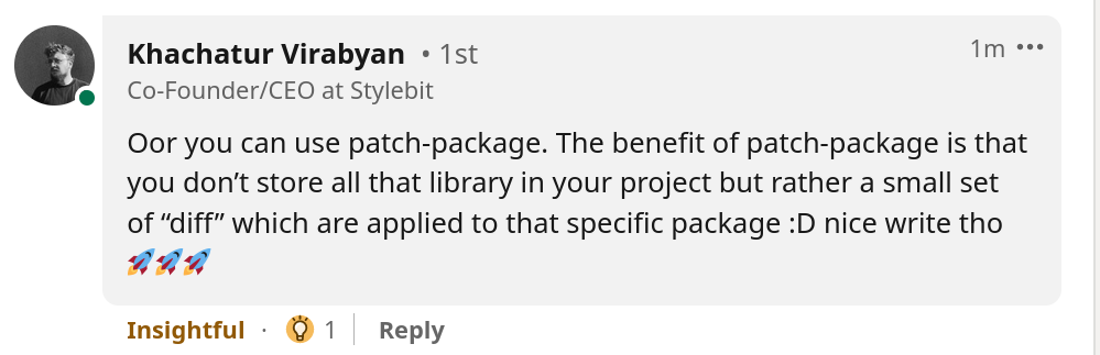 linked in comment about patch-package